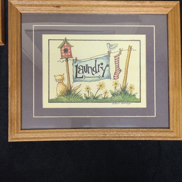 Vintage Pair of Laundry Room Prints in Wood Frames by Beth Yarbrough - Picture 2 of 5